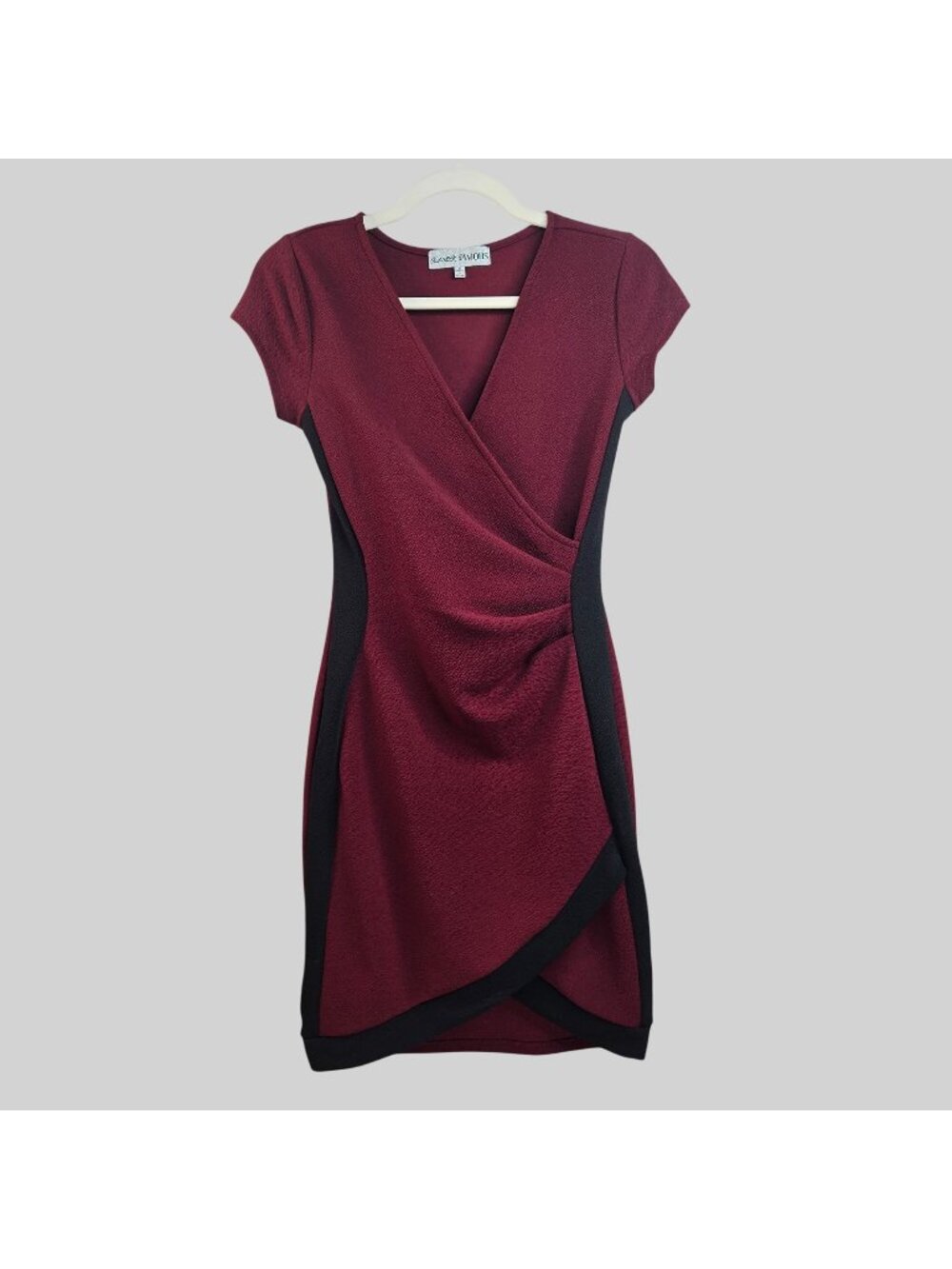 Almost Famous Faux Wrap Dress S Black Dark Red Stretchy Bodycon Formal Cocktail